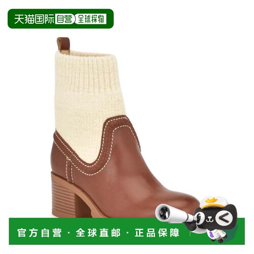 自营Nine West Popit Boots Brown Block Heel Lug Sole Casual B