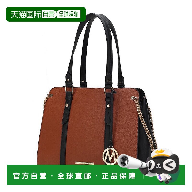自营 mia k collectionAmy 拼色纯素皮革女士手提包 - cognac 美