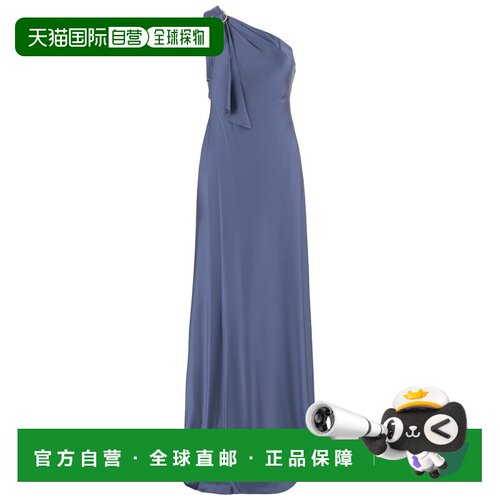 自营lauren ralph laurenCharmeuse单肩缎面连衣裙-蓝色 美国奥莱