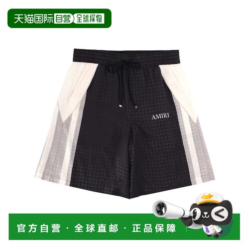 自营amiriMa Quad Panel Viscose Houndstooth Shorts - black 美