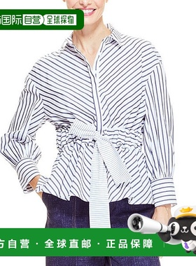 自营 Pearl by Lela Rose 府绸全袖束带早秋新款上衣 海军蓝/白色