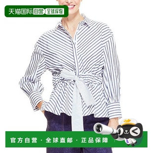 Lela Rose 海军蓝 Pearl 白色 上衣 束带早秋新款 自营 府绸全袖