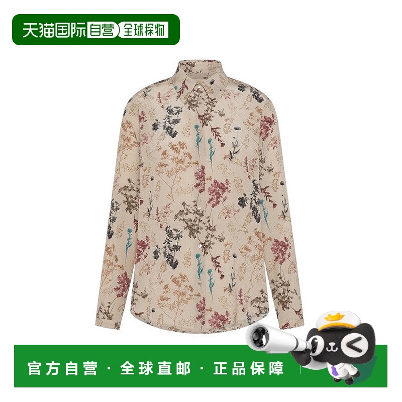 自营momoniFloral Print Long-Sleeve Beige Shirt With Classic