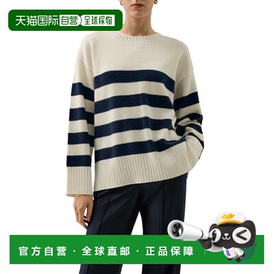 自营lilysilkStriped Wool-Cashmere Oversized Sweater - navy s