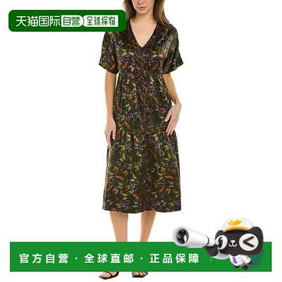 自营Johnny Was Midnight Mariposa纽扣前襟丝绸迷笛连衣裙-多色