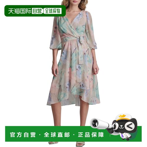自营DKNY人造裹身中长裙-蓝色 美国奥莱直发