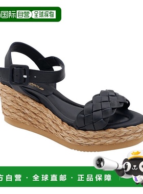 自营 Andre Assous Cecilia皮革凉鞋-黑色 美国奥莱直发坡跟