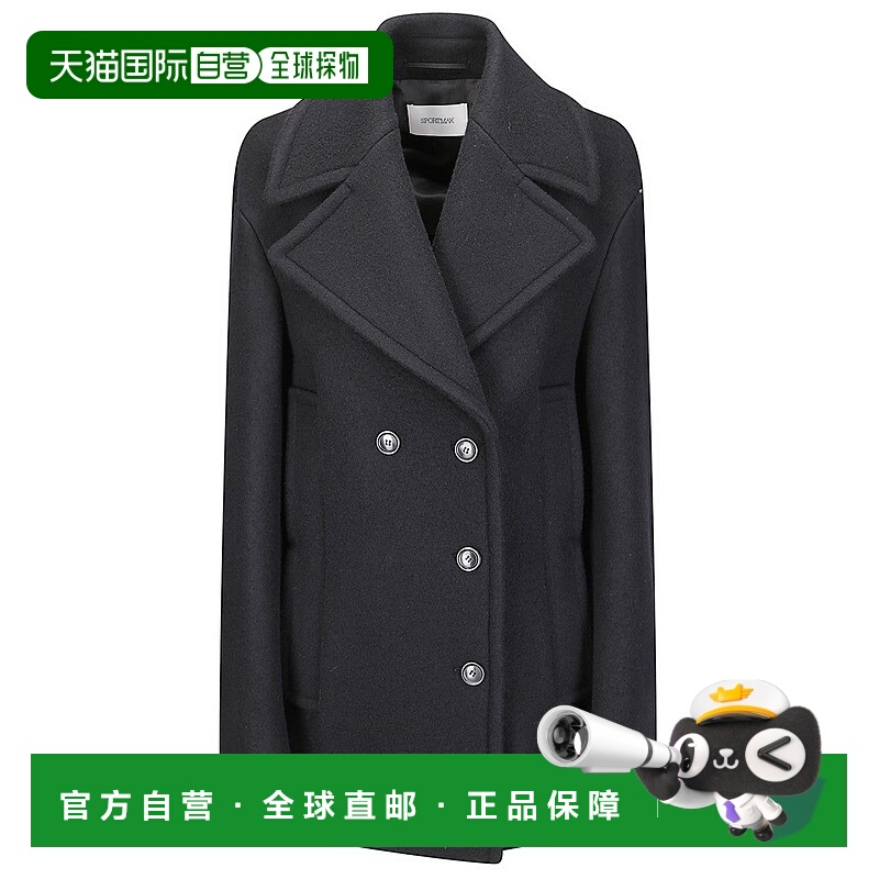 自营sportmax短款双排扣外套，经典衣领和侧袋-黑色 美国奥莱直发