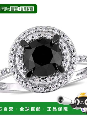 自营mimi & maxMimi&Max 1 5/8ct TW黑白钻石双光环戒指14k白金-
