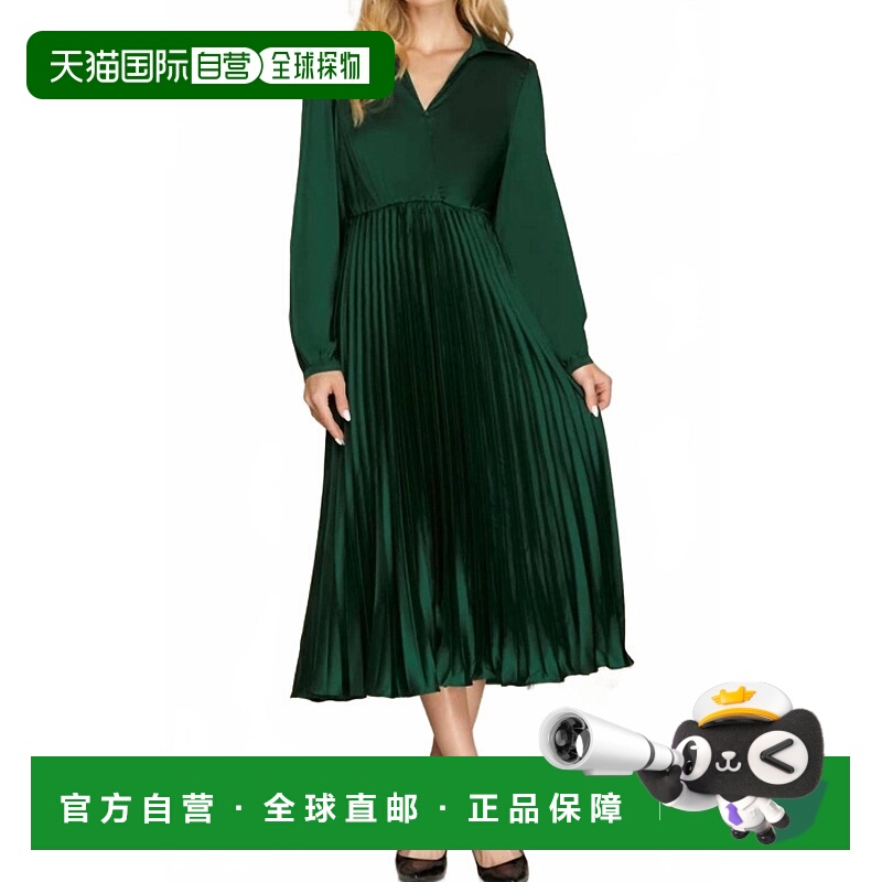 自营she + skySatin Midi Pleated Dress In Green - green 美国