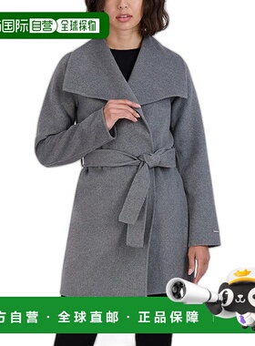 自营Tahari 女士灰色羊毛裹身大衣夹克 Ella - 灰色 美国奥莱直发