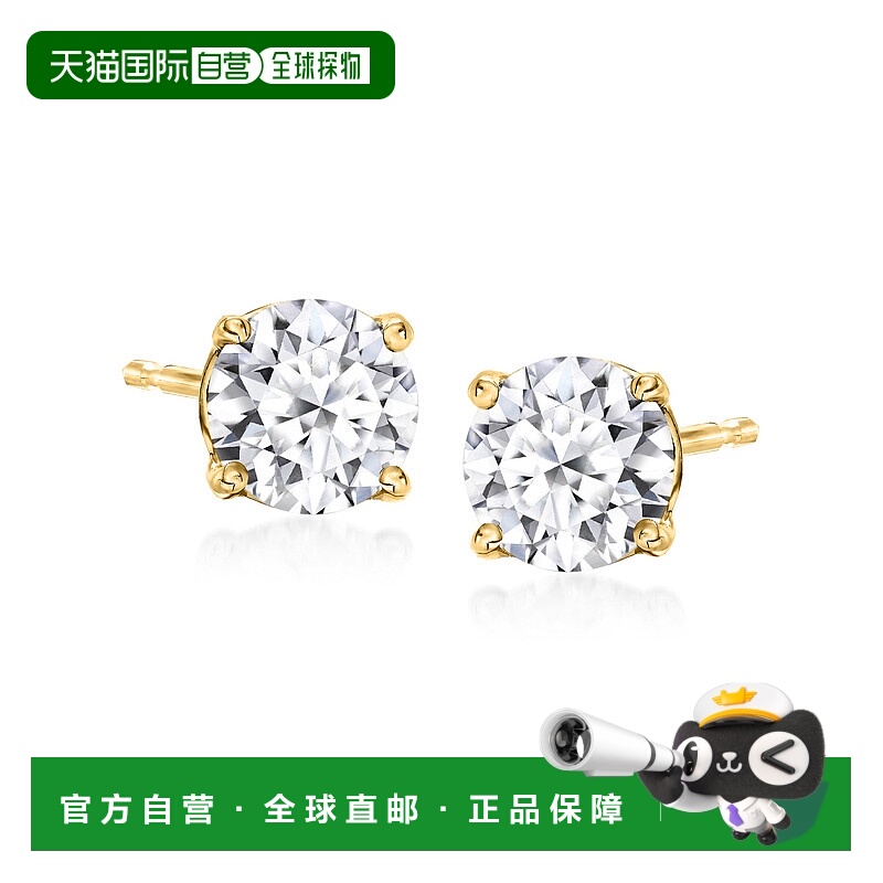 自营 Ross-Simons 实验室种植钻石耳钉 18 克拉金镀在纯银上 - 白