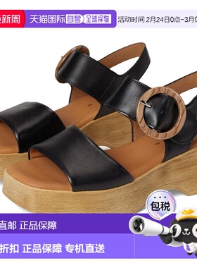 自营Gabor 620 Sandals Womens  Black Leather Ankle Strap Wedg