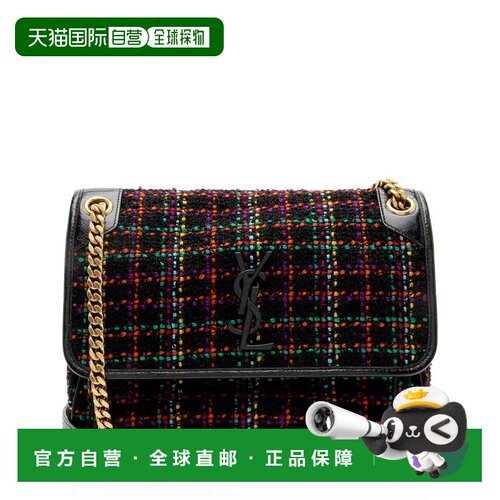 自营Saint Laurent Tweed Niki Medium Shoulder Bag - black, mu