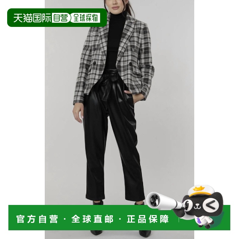 自营 dolce caboPlaid Double Breasted Blazer In Black/grey Pl