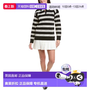 自营English Factory Stripe Polo Mixed Media Mini Dress - bla