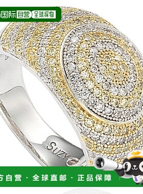 自营 Suzy Levian 纯银白色和黄色圆形方晶锆石戒指 - 黄色 美国