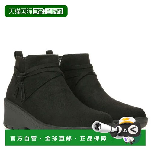 自营Bzees Blaine Boots女式黑色圆头坡跟脚踝靴VER177-黑色 美国