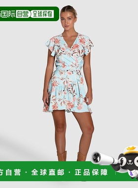 自营 belle & bloomLove Shack迷你裹身连衣裙-浅蓝色 美国奥莱直