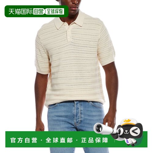 自营Slate & Stone Mixed Weave Stripe Polo Sweater - white 美