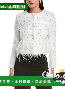 自营Milly Richele Metallic Tweed Button Up Jacket - white 美