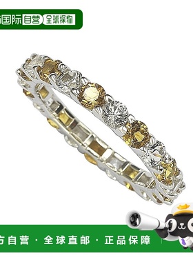 自营 Suzy Levian 纯银黄色和白色蓝宝石和钻石装饰永恒戒指 - 黄