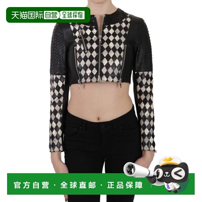 自营John Richmond  Leather Short Cropped Biker Jacket Women'