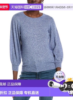 自营 autumn cashmere秋季羊绒气球袖羊绒与丝绸混纺毛衣-蓝色 美