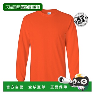 Gildan 男式纯色圆领棉长袖 T 恤 - 橙色 【美国奥莱】直发
