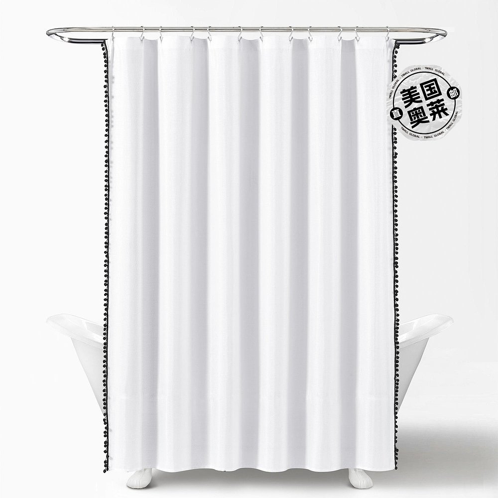 lush decorPom Pom Shower Curtain- black【美国奥莱】直发