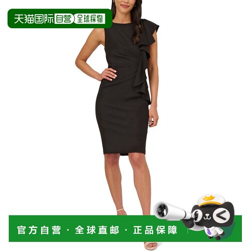 自营Adrianna Papell Short Draped Ruffle Crepe Dress - black