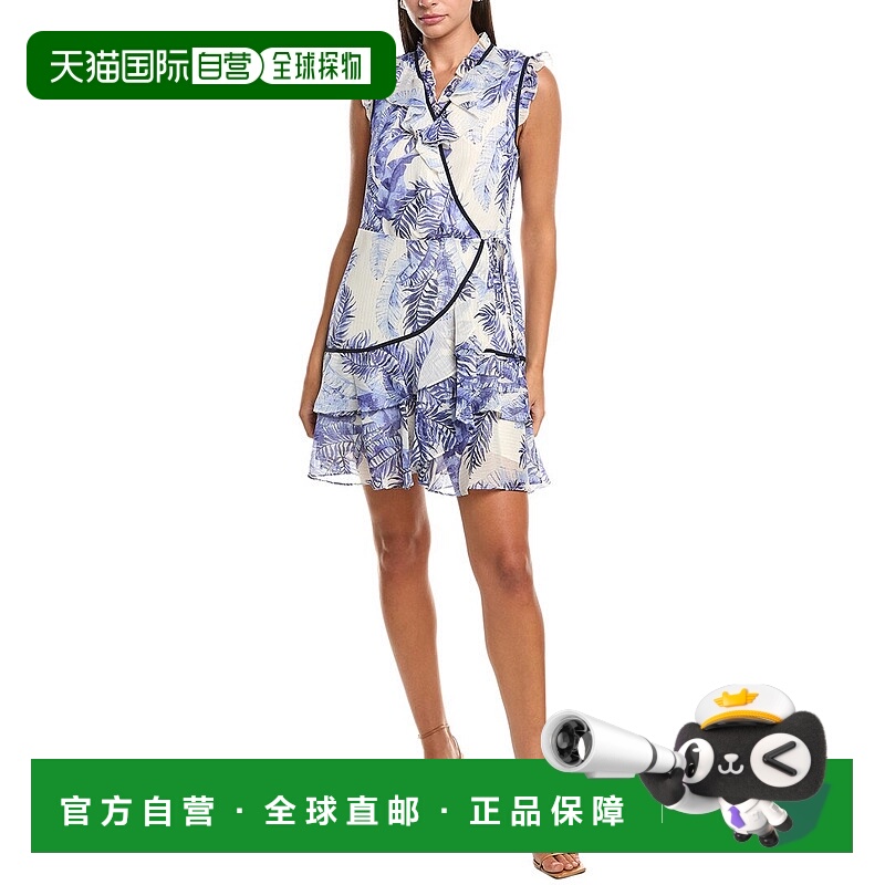 自营Nicole Miller Brin Lurex Wrap Dress - blue 美国奥莱直发