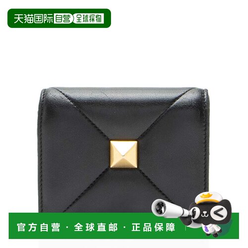 自营Valentino Nappa Leather Roman Stud Flap Wallet - black
