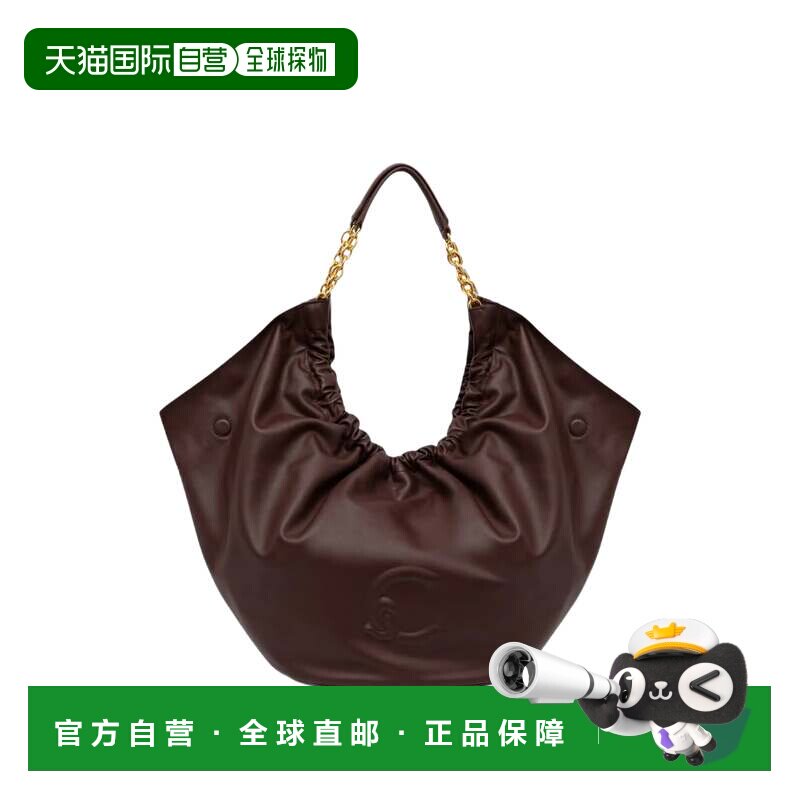 自营coccinelle宽敞的Ruched皮革手提包搭配金链装饰-棕色 美国奥 - 实物图