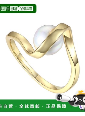 自营 genevive纯银 14k 金镀 7 毫米白色淡水珍珠承诺堆叠丝带戒