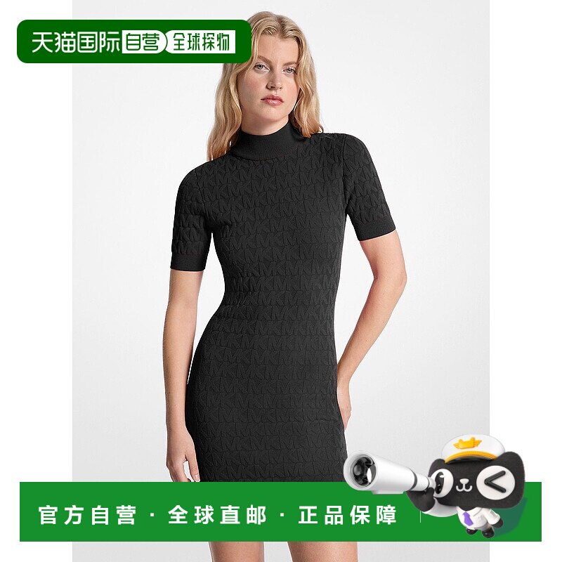 自营michael kors标志提花针织立领连衣裙-黑色 美国奥莱直发