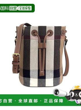 自营 Burberry/博柏利牛皮拼接经典格纹Logo斜挎单肩水桶包斜挎包