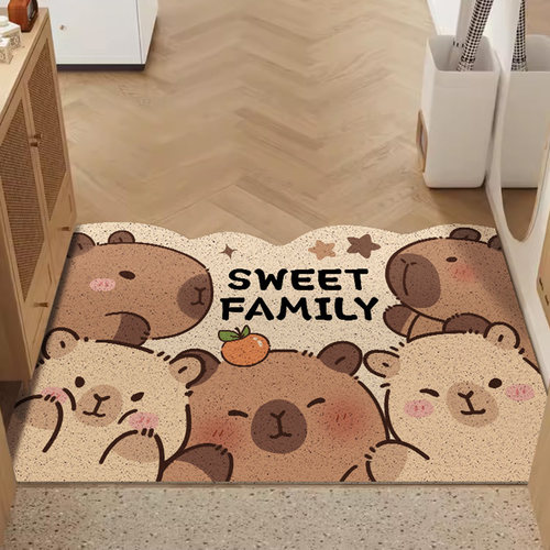 卡通入户地垫家用卡皮巴拉玄关门口丝圈防滑耐脏地毯刮泥蹭土裁剪