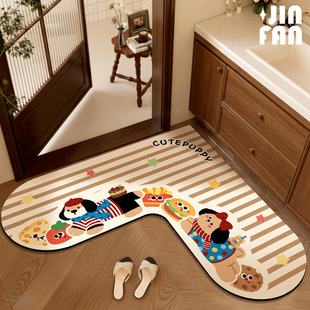 软硅藻泥L型浴室吸水地垫卫生间厨房门口转角防滑脚垫耐脏速干垫