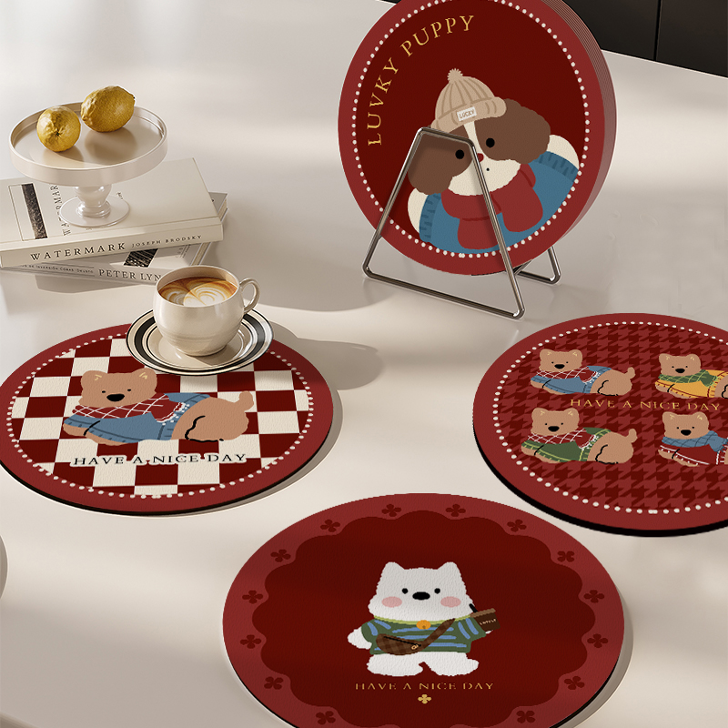 卡通圆形杯垫吸水餐垫隔热垫
