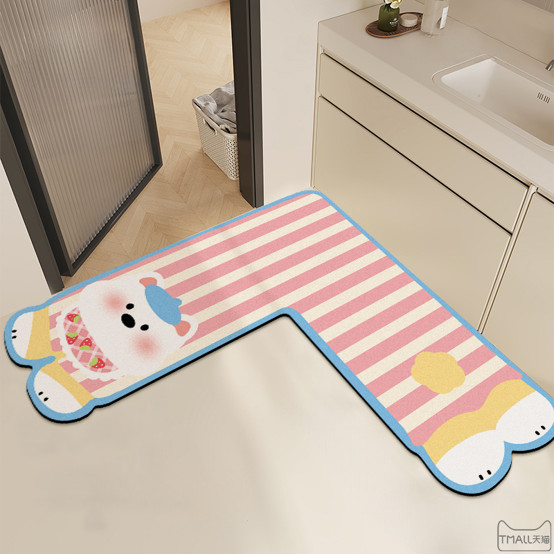 卡通可爱L型厨房地垫硅藻泥吸水