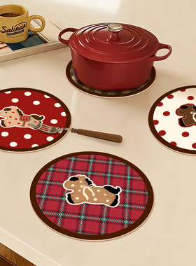红色圆形杯垫隔热垫硅藻泥吸水茶几沥水垫茶杯垫碗盘马年餐垫免洗