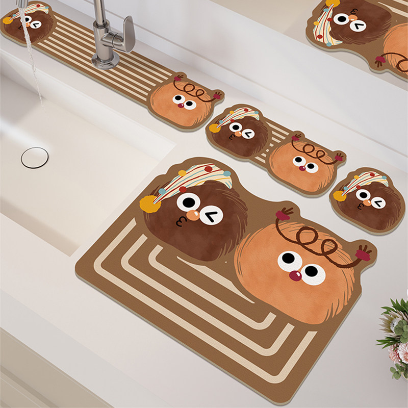 卡通厨房水龙头吸水垫卫生间洗手台硅藻泥沥水垫窄边台面垫牙杯垫,居家布艺,餐垫,淘宝优惠券,粉丝福利购,淘宝优惠卷