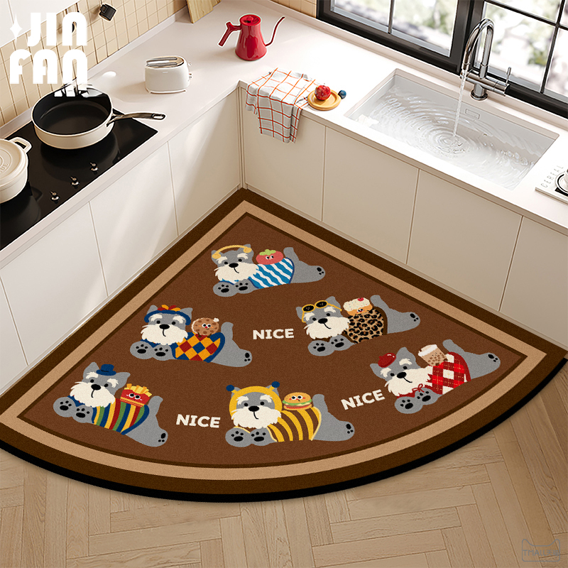 卡通小狗扇形厨房专用地垫脚垫子