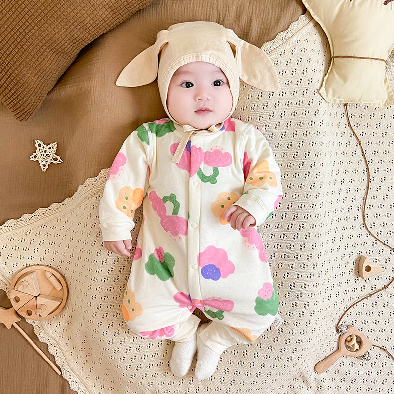 新生婴儿秋冬夹棉连体衣