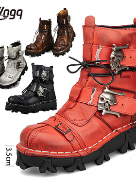 马丁靴男潮鞋红色高帮朋克皮靴机车美式作战靴真皮厚底工装靴1809