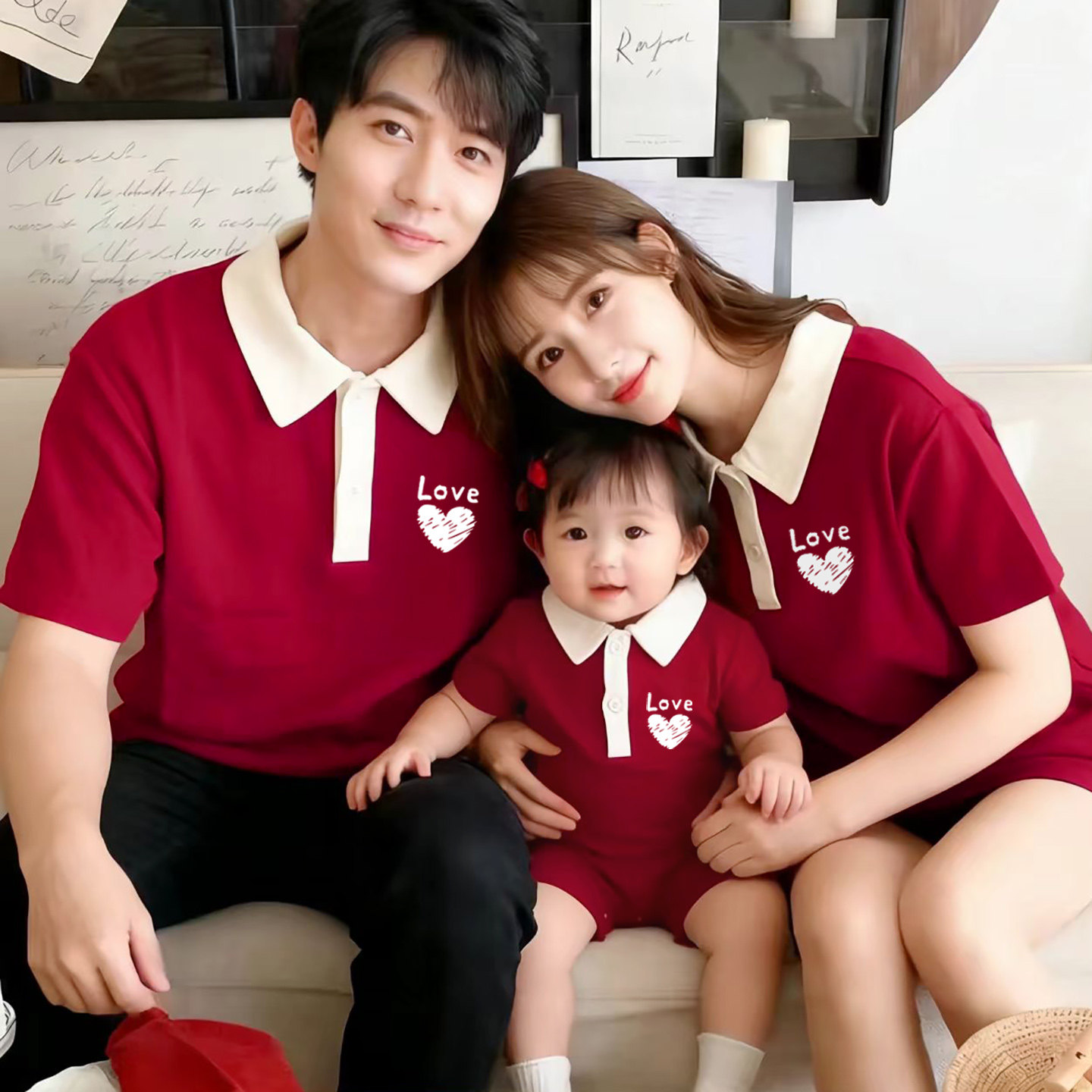 亲子装一家三口夏装小月龄百天周岁母女母子短袖polo衫T恤全家福