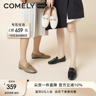 平底一腳蹬單鞋 康莉真皮樂福鞋 女2023年春季 新款 圓頭小皮鞋