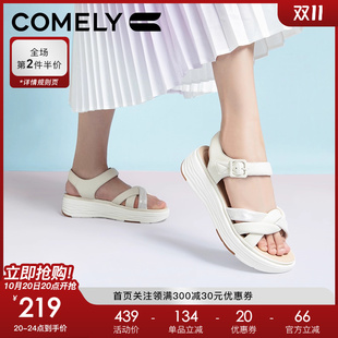 新款 女2024夏季 羊皮舒适平底魔术贴休闲外穿 休闲凉鞋 康莉商场同款