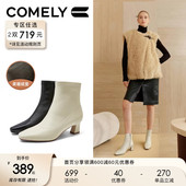 靴百搭瘦瘦靴黑色短靴 真皮时装 康莉粗跟羊皮靴子女2025年冬季 新款